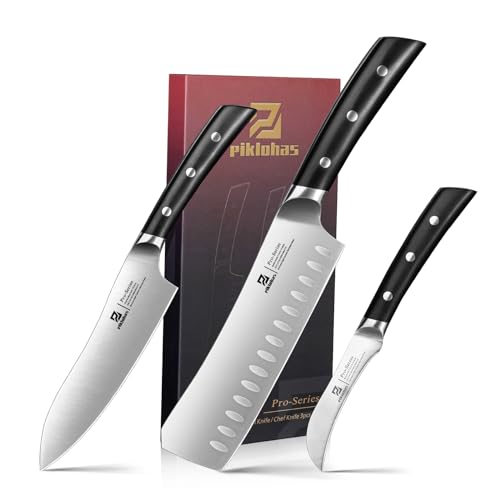 Piklohas Kitchen Knife Set, 3 Piece German High Carbon Stainless Steel Professional Chef Knife, Nakiri Knife cover