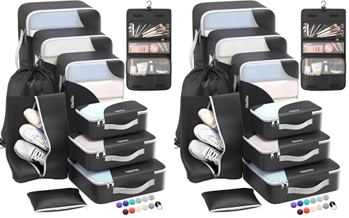 Image of ALL INCLUDED 10 Set Durable Packing Cubes Suitcases,OlarHike Essentials for Travel,UPGRADED Anti-Tear Stitching, NEW Improved Luggage Packing Organizers for Travel Accessories (Black) (Pack of 2)