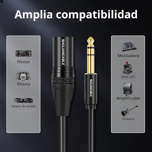 Miniatura 2 de Shuliancable Trs 6,35mm Macho A Xlr Macho Cable, Xlr Balanceado A 1 4 Pulgada 6,35 Mm Jack Cable, Para Micrófono, Altavoz, Amplificador, Guitarra, Escenario, Etc. Male, 3m
