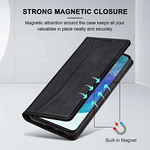Image of Jasonyu Mobile Phone Case for Samsung Galaxy S21 FE, PU Leather Flip Case, Black