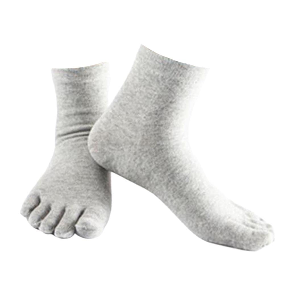 heavenglow 1Pair Comfy Five Toe Socks Cotton High Crew Sock Athletic Solid Socks Grey-picture-31