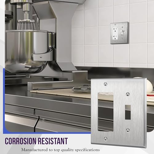 Image of ENERLITES Combination Toggle Light Switch or Decorator Switch Metal Wall Plate, Corrosive Resistant, Size 2-Gang 4.50 inch x 4.57 inch, 771131, 430 Stainless Steel, UL Listed, Silver