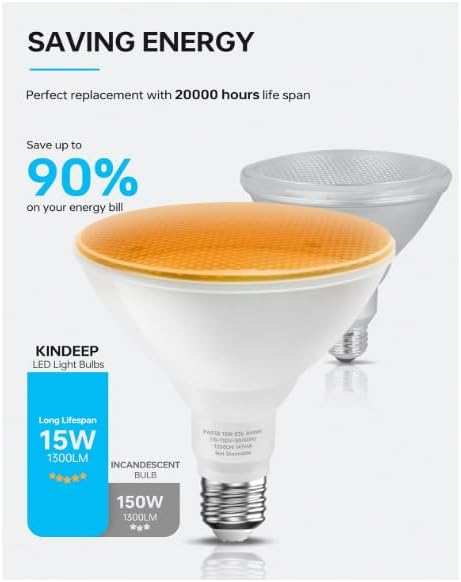 Par38 Amber Yellow LED Light Bulbs Outdoor, 15W (150W Equivalent) 2000K E26 Base Flood Bug Lights for Porch/Hallway, Christmas Decorative Outside, Not DimmableLight Bulbs, 2 Pack