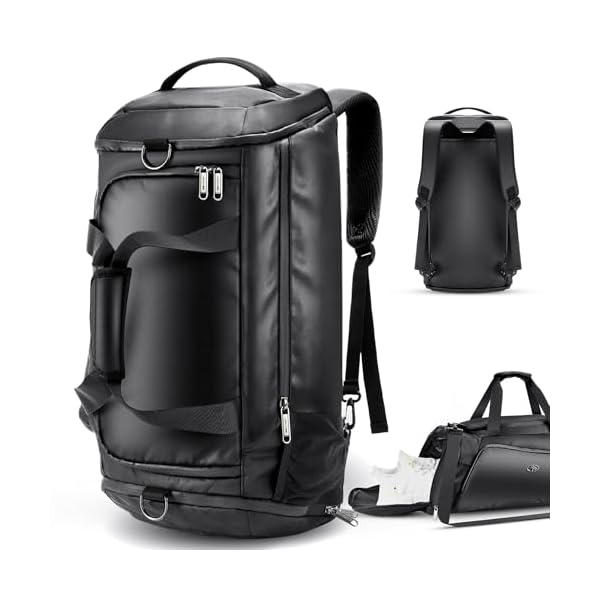 LOKASS Gym Bag for Men/Women-Duffle Sports Bag with Shoe Compartment, Carry On Weekender/Overnight Bag, Waterproof Gym Backpack Travel Bag for Camping (Black，Large)