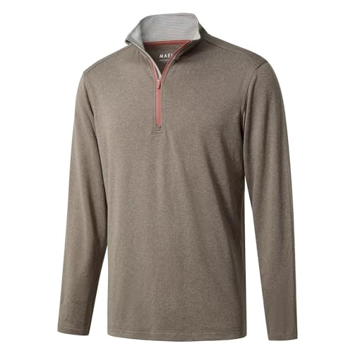 M MAELREG Mens Pullover Quarter Zip Golf Sport Casual Long Sleeve Mens Golf Half Zip Pullover Sweatshirts Brown Melange