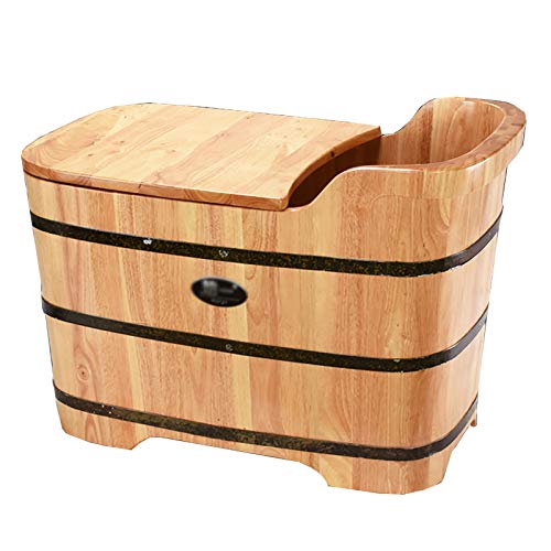 KLZUOPT Wooden Bathtub Adult with Cover Bathtub Spa Household Durable Solid Wood Bathtub Bath Barrel Bathroom Hot Bath Tub Children's Swimming Pool Super Insulation Smooth and Leak-Proof Cover