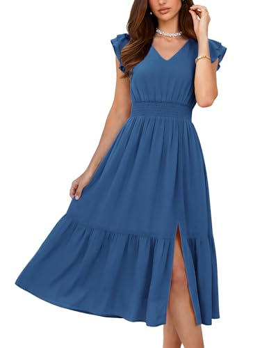 Image of GRACE KARIN 2026 Womens Summer Dresses V Neck Ruffle Sleeve Floral Boho Beach Dress A-Line Swing Midi Wedding Guest Sundress