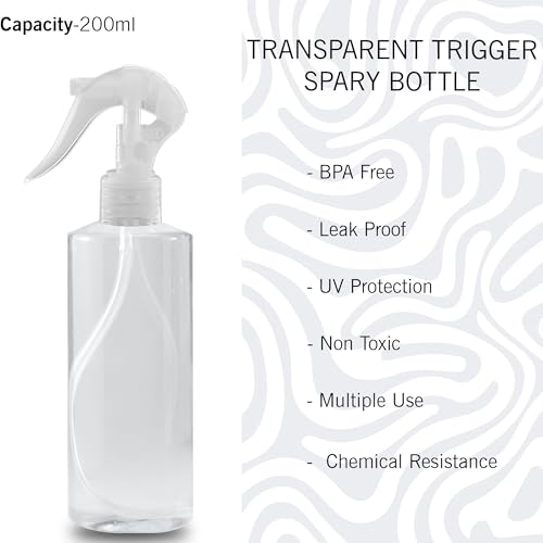 Image of MADHYA 200 ML Empty Mist Trigger Plastic Spray Bottle (Pack of 1),Transparent Clear Empty Water Spray Bottles,Water Liquid Sprayer Set for Face, Hair, Garden, Sanitizer, Perfume, and More, Transparent