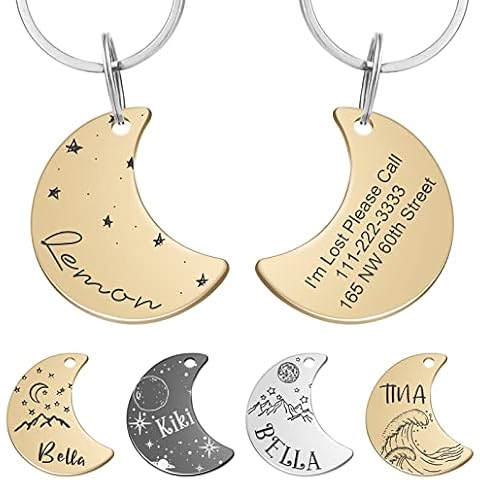 scenicamp Personalized Dog Tags, Stainless Steel Moon Pet ID Tags, Custom Cat Tags, Engraved on Both Sides for Pets,Starry Sky Theme Dog ID Tags, Anti-Lost Name Tag for Cat Dog Cover