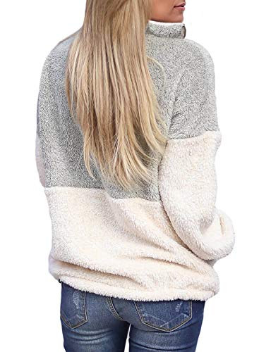 Chase Secret Womens Autumn Winter Fashion Sherpa Fleece Zipper Long Sleeves Tops with Pockets XX-Large Grey