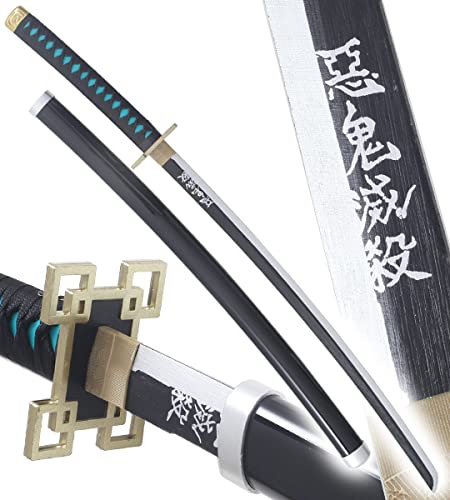 Demon Slayer Katana en Bois - Lame Muichiro Tokito - Epée Kimetsu No Yaiba Sabre - Support en Bois