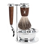 MÜHLE RYTMO Steamed Ash 4-Piece Pure Badger 3-Blade Razor Modern Luxury Wet Shaving Set - Perfect for Every Day Use, Barbershop Quality Close Smooth Shave