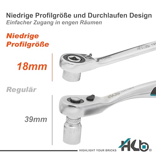 HB Pass Thru 120-Tooth Low Profile Ratchet Wrench Set 38 Piece Non Slip Sockets for Rounded or Standard Bolts with Star Bits Chrome Vanadium Steel Portable EVA Case Made in Taiwan AGM025-G - Image 5