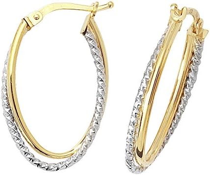 Oval Hoops Earrings 9ct 2 Colour Gold