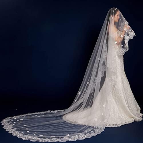 Bruidssluier 1 laag kant bruids tule bloemen bloemblaadje staart romantisch 1,5/2/3/5m sluiers elegant zonder kam bruids tule sluier