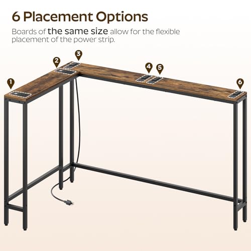 YATINEY Narrow Console Table with Outlets, 70.9\" Sofa Table Narrow Long, L Shaped Behind Couch Entryway Table with Charging Station, for Living Room, Hallway, 3 Assembly Options, Rustic Brown CT07UBR