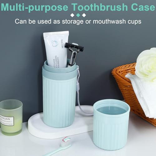 Image of Mulbozy Travel Toothbrush Holder, Large Travel Toothbrush Cup Case, Portable Travel Toothbrush Toothpaste Makeup Storage for Business Trip Camping School - Blue