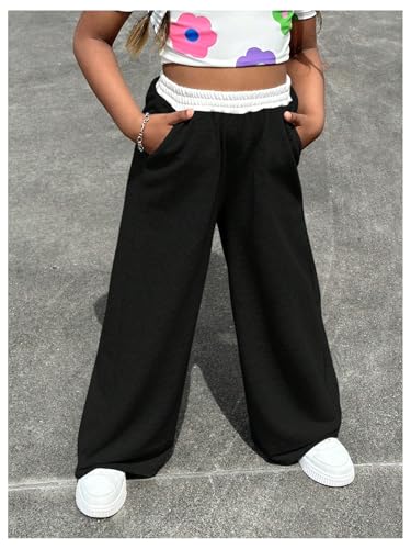 Floerns Girl's Casual Colorblock Elastic Waist Baggy Wide Leg Athletic Sweatpants with Pockets2