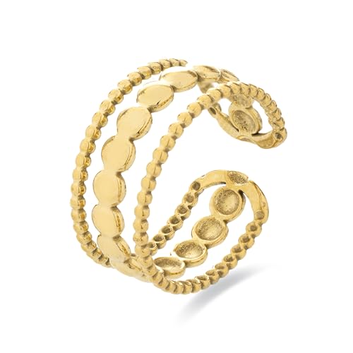 LUXENTER Anillo Mujer en Aleación de Metal Color Dorado Acabado en Oro Amarillo de 18k Ajustable Modelo Faini