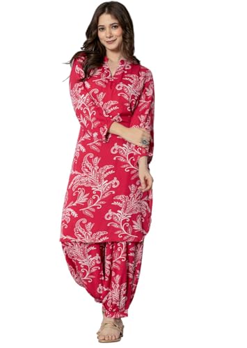 rytras Women's Pure Cotton Printed Straight Kurta Set with Palazzo Pants - Ethnic Wear, Pink - Image 5