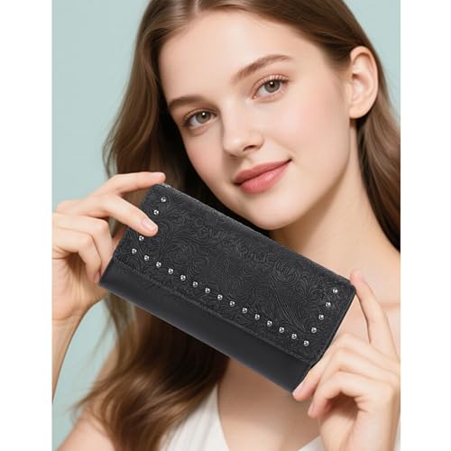 Image of FALAN MULE Wallets for Women Trifold Wristlet Wallets Large Capacity RFID Blocking Ladies Purse Credit Card Holder