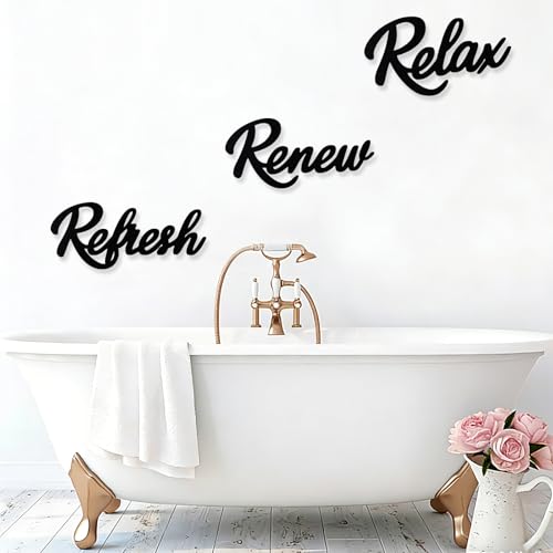 TONIFUL 3 Pieces Bathroom Decor Felt Bathroom Sign Relax Renew Refresh Sign,Wall Decor for Home Bathroom Art Signs Decoration Housewarmings (Black)