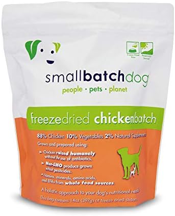 Smallbatch Pets Freeze-Dried Premium Raw Food Diet for Dogs, Chicken Recipe, 14 oz, Made in The USA, Organic Produce, Humanely Raised Meat, Hydrate and Serve Patties, Single Source Protein, Healthy