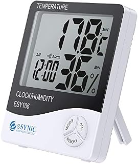 Digital Hygrometer Thermometer,eSynic Popular 1Pcs Indoor Digital Thermometer Hygrometer With Large Clear LCD Display Temperature Humidity Monitoring & Time Record Perfect for Bedroom Office ect