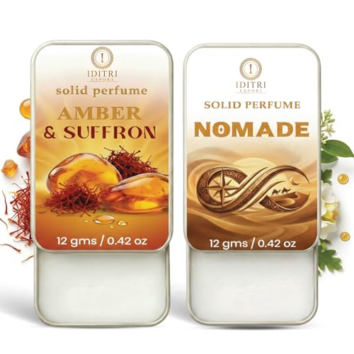 Image of Solid Perfume |Amber & Saffron&Nomade Alcohol Free Wax Perfume Balm, Long Lasting | Pocket Tin 12g, Pack Of 2| Non Greasy Smooth Glide, Travel Friendly Unisex Gifts He Or Her