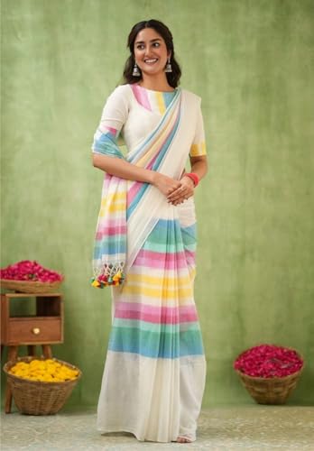 Image of Jack & Jini Women's Floral Print Pure Georgette Saree with Blouse Piece | Soft Casual & Festive Drape | Gift for Mother, Wife.
