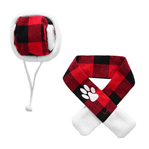 UKCOCO 1 Conjunto de Natal Pet Cachecol Santa Hat Cachecol Set Vermelho E Preto Cachecol Pet Cacheco