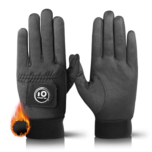 Winter Golf Gloves Men Left Hand Right with Ball Marker Grip Performance 1 Pair, Cold Weather Windproof Waterproof Size Small Medium ML Large XL (Black, Medium) by FINGER TEN - Used condition - CA$10.84