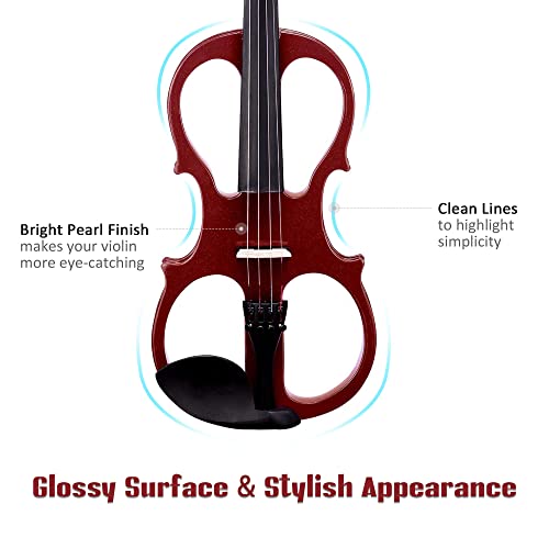 Aw 4/4 Electric Violin Full Size Wood Silent Fiddle Stringed Instrument Bow Headphone Case Jujube Red #TOP3