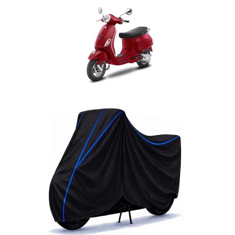 Image of Scooty Cover Water Resistant for ZX 125 | Universal Scooter & Bike Cover | Heavy Duty UV Protection | Dust, Rain & Scratch Protection | Elastic Fit All Weather Indoor Outdoor | Black with Blue Piping