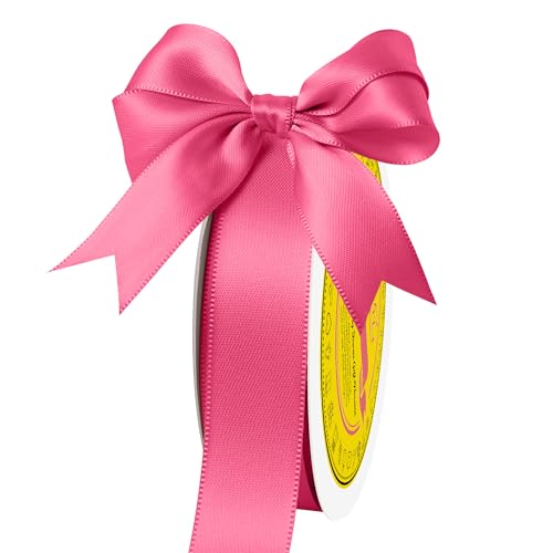 Image of Double Face Hot Pink Satin Ribbon 7 /8 inch X 25 Yards Polyester Hot Pink Ribbon for Gift Wrapping Very Suitable for Weddings Party Hair Bow Invitation Decorations and More