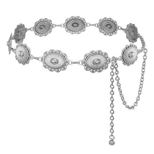Image of LEACOOLKEY Western Concho Belt for Women Cowgirl Boho Waist Chain Belt for Dresses Jeans Pants