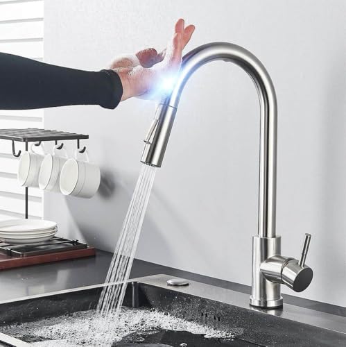 Robinet de cuisine noir en nickel brossé avec mitigeur tactile premium