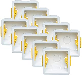 10x Pack Single 1-Gang 35mm Dry-Lining Back Box Electrical Wall Knockout Recessed Flush Mount Deep Pattress Dry Lining Partition Walls Switches Sockets Fused Spur Euro Module Faceplates - Yellow