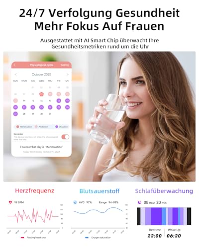 Smartwatch Damen, 1.39" Zoll Touchscreen Smart Watch mit Bluetooth Anrufe, Uhr Damen Herren mit 140+ Sportmodi SpO2 Pulsuhr Schlafmonitor Schrittzähler, Armbanduhr für Android iOS – Bild 5