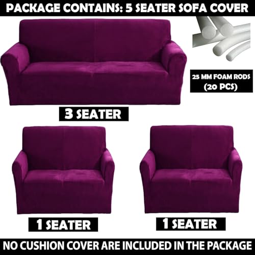 Image of Gifts Island Premium Velvet Sofa Cover 3 Seater and 2 Seater Fully Covered Universal 5 Seater Sofa Cover Non-Slip Sticky Elastic Stretchable Slipcover (Velvet Wine)