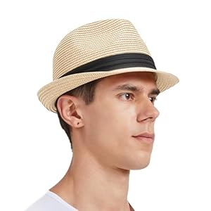Zylioo S/M/L/XL/XXL Trilby Fedora Straw Hats for Big/Small Heads, Summer Roll-up Jazz Beach Hat Mens for Holiday