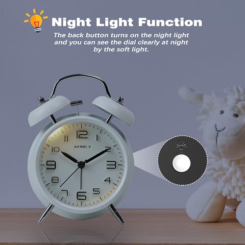 Image of AYRELY Super Loud Alarm Clock for Heavy Sleepers Adults, Metal 4.5 Inches | Twin Bell Retro, Silent Non-Ticking Quartz with Backlight, 3D Raised Number Dial, Alarm Clocks for Bedrooms and Bedside