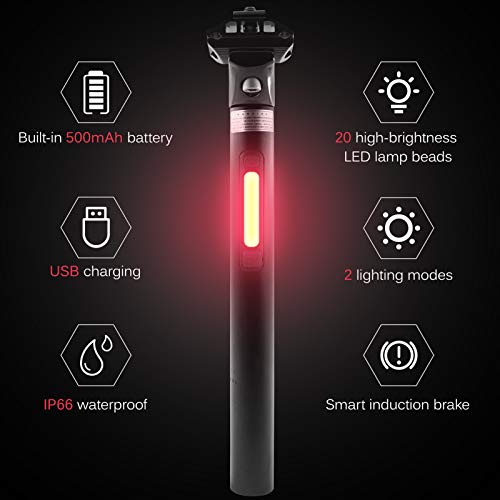 DECDEAL Espigão de selim de bicicleta Espigão de selim de bicicleta inteligente com luz de freio Esp