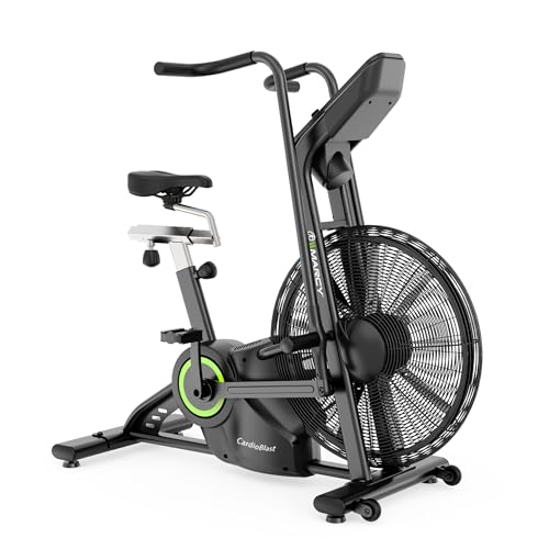 Image of MARCY CardioBlast Assault Bike | Premium Fan Air Resistance Exercise Bike with LCD Console | Full Body HIIT Training, Adjustable Seat and Transport Wheels | Black and Green