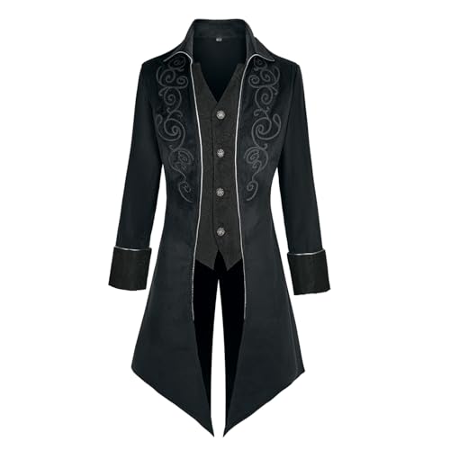 MOFOVELY Mens Medieval Steampunk Tailcoat Jacket Victorian Pirate Coat Renaissance Tailcoat Jacket Costume(S Black)