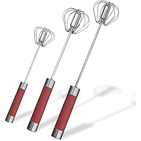 Stainless Steel Semi-automatic Egg Whisk - 3PCS Hand Push Rotary Whisk Blender (Red) Cover