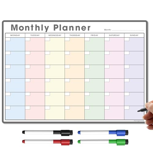 TMS - Pizarra blanca mensual A3 | Calendario magnético para nevera para preparación de comidas, trabajo o planificación familiar | Fabricado en el Reino Unido (A3, color pastel)