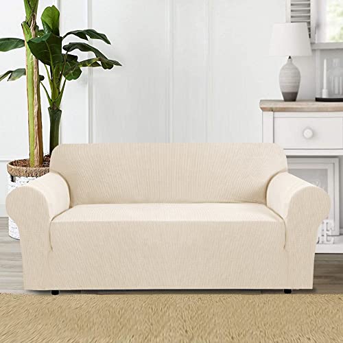 Bellahills Super Stretch Sofa Covers Couch Covers Sofa Slipcovers Furniture Protector For Sofas/Kids/Pets | Form Fitted Jacquard With Elastic Bottom, Thick Soft Non Slip (3 Seater，Natural) - 2