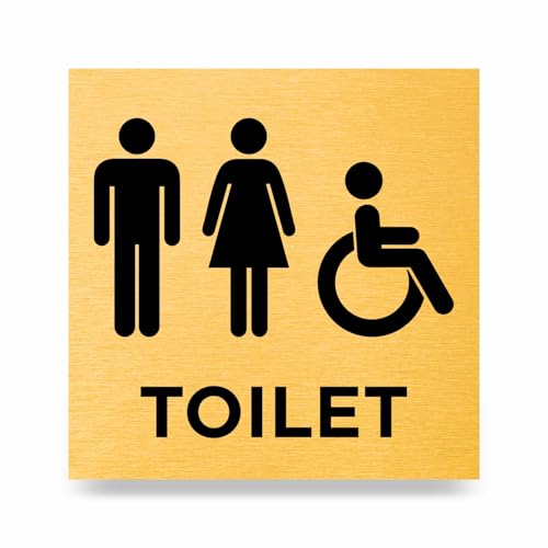 Slimline Aluminium Male, Female Accessible Toilet Sign from ViroDisplay® - Brushed Gold - 150 x 150mm - Durable Printed Surface - Self-Adhesive Fixing