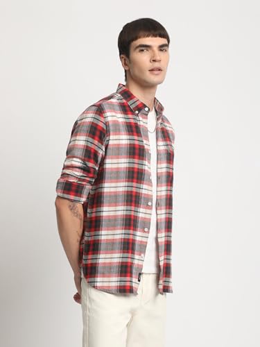 Image of Men Multi Checked Slim Fit Cotton Casual Shirt